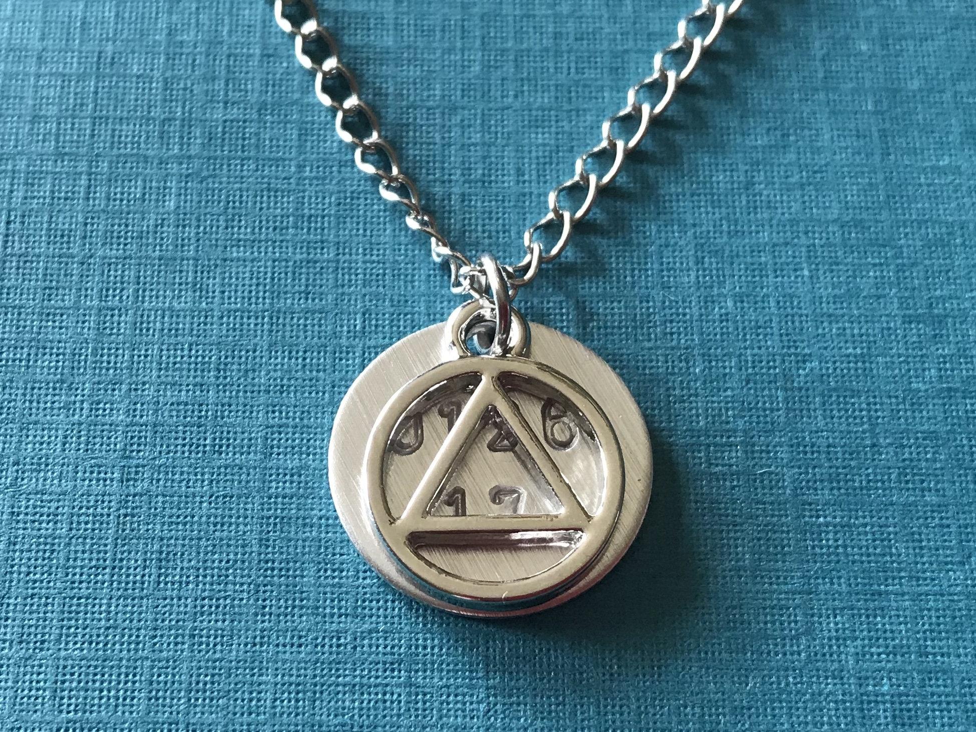 ALCOHOLICS ANONYMOUS AA RECOVERY PENDANT DOG TAG SOLID STAINLESS STEEL NECKLACE