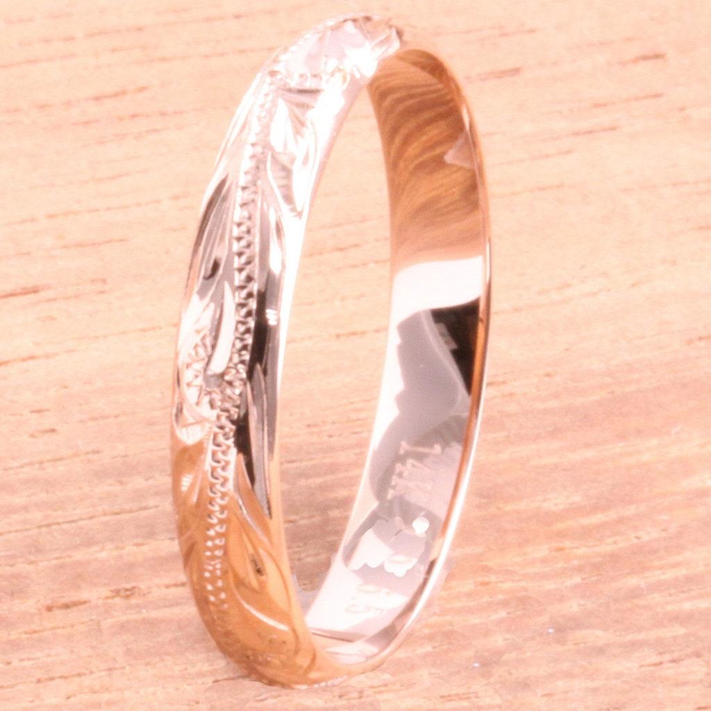 SOLID 14K ROSE GOLD HAND ENGRAVED HAWAIIAN PLUMERIA SCROLL BAND RING 3MM SOLID 14K ROSE GOLD HAND ENGRAVED HAWAIIAN PLUMERIA SCROLL BAND RING 3MM
