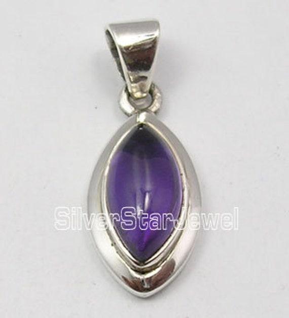 Marquise shaped purple AMETHYST  Sterling  Silver  925  purple Gemstone  PENDANT