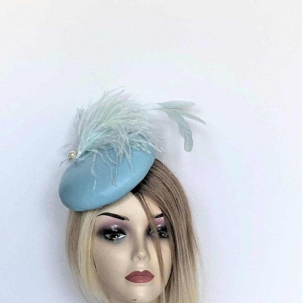 Etsy Powder Blue Leather Pillbox Hat 