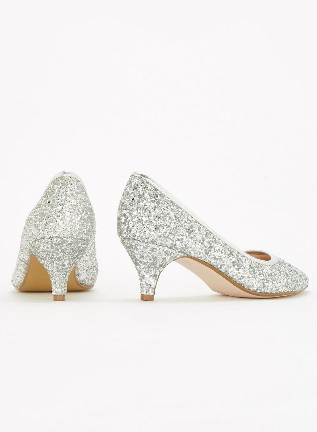 wide fit silver glitter heels