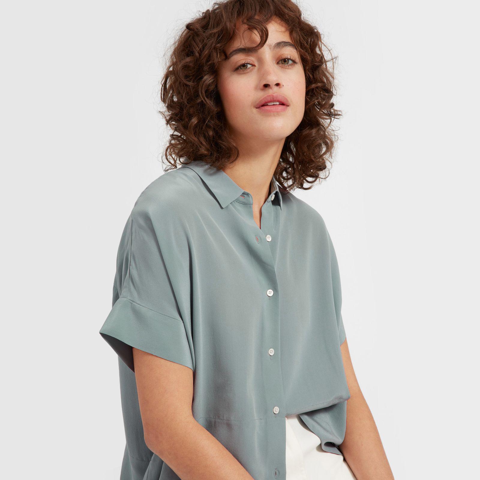 Everlane The Silk Short-sleeve Square Shirt in Pale Sage (Blue) - Lyst