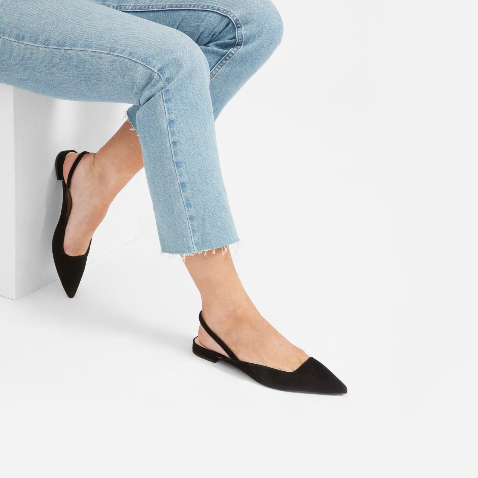 black suede slingback flats