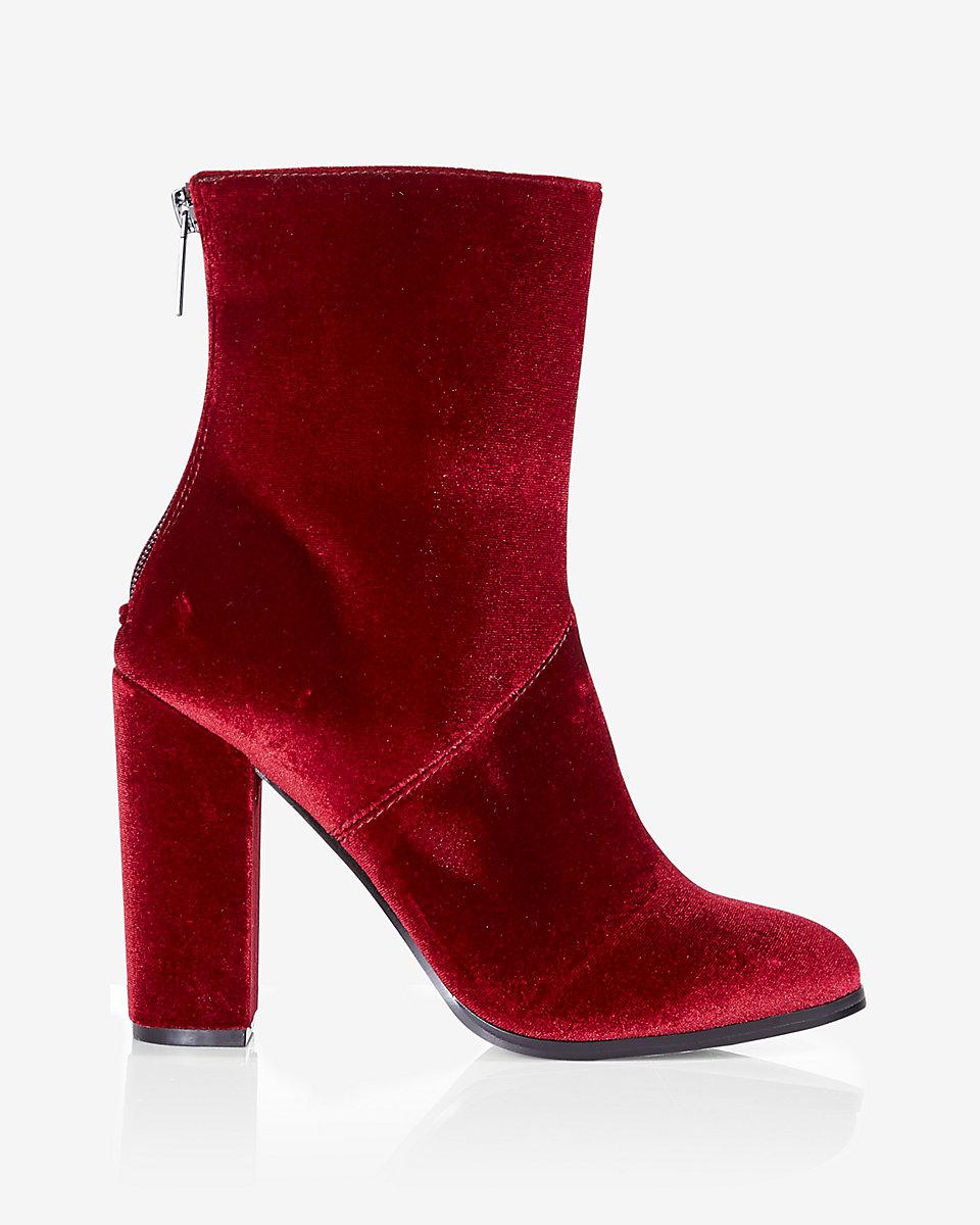 red velvet ankle boots