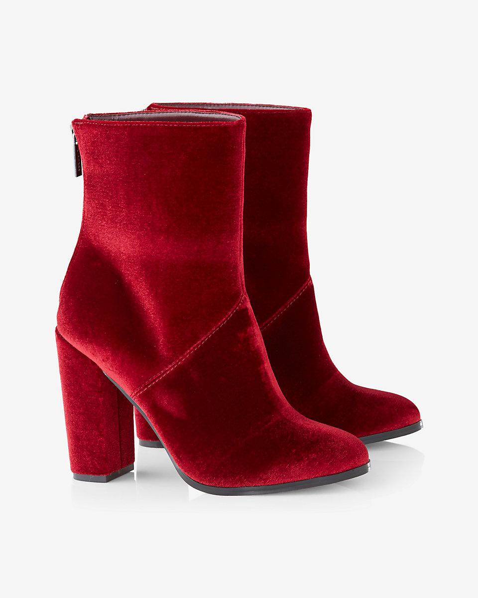 red velvet ankle boots