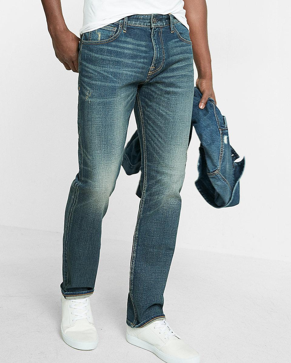 Express Classic Fit Tapered Leg Performance Stretch Jeans in Blue for