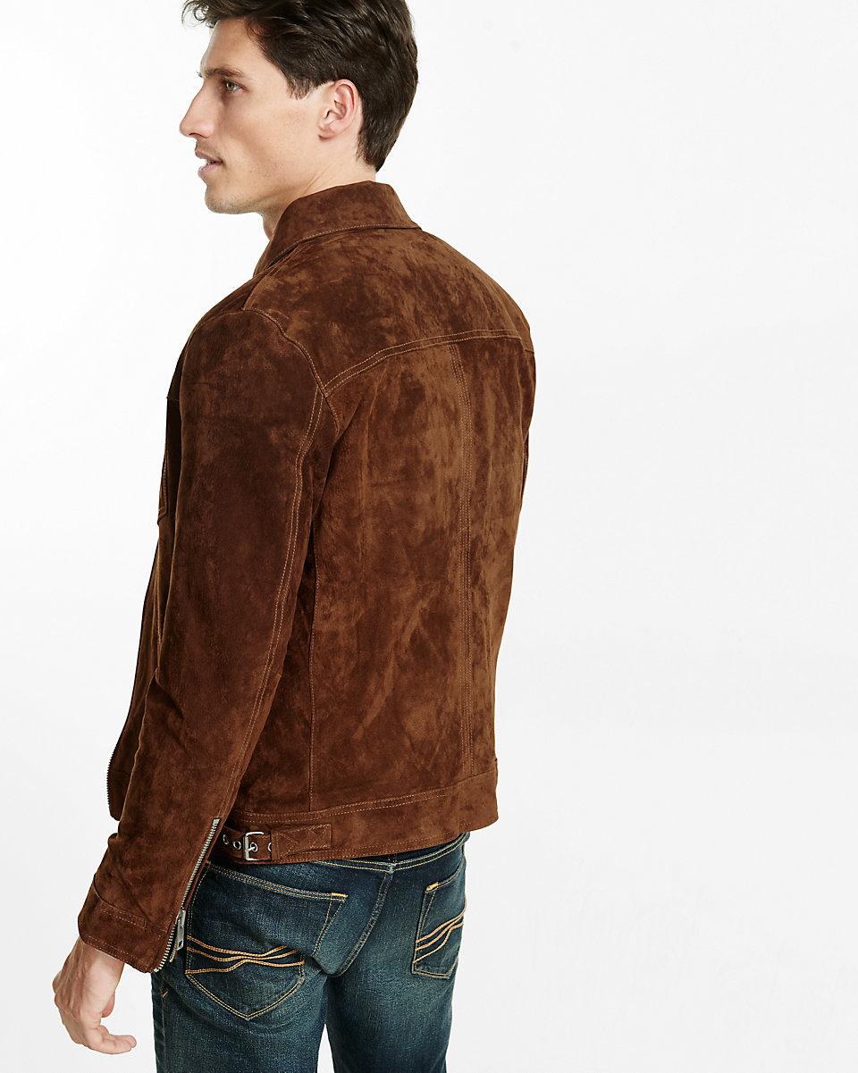 Express Genuine Suede Sherpa Collar Trucker Jacket in Brown for Men - Lyst