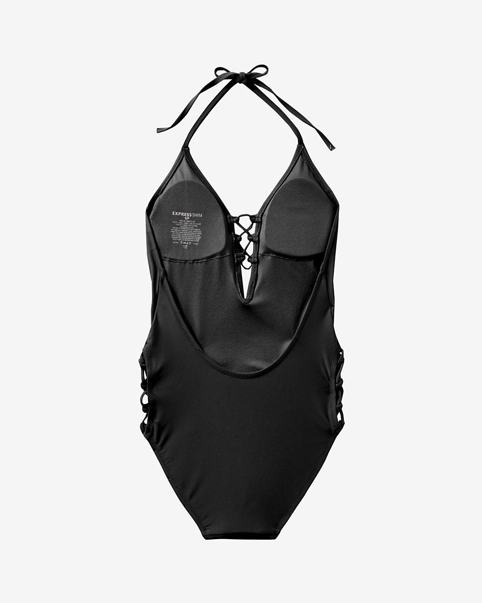 Express Laceup Halter Onepiece Swimsuit in Black Lyst