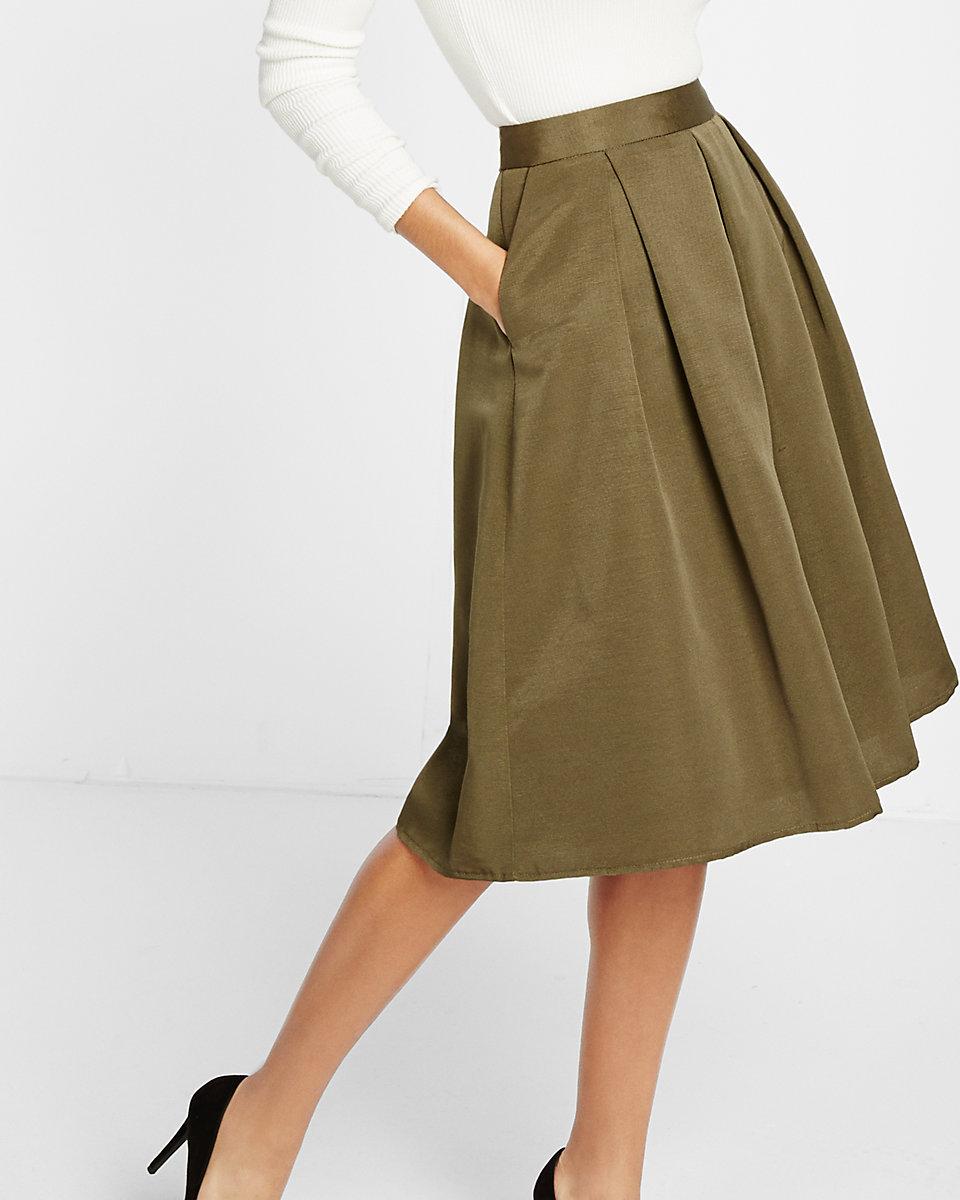 olive green pleated skirts