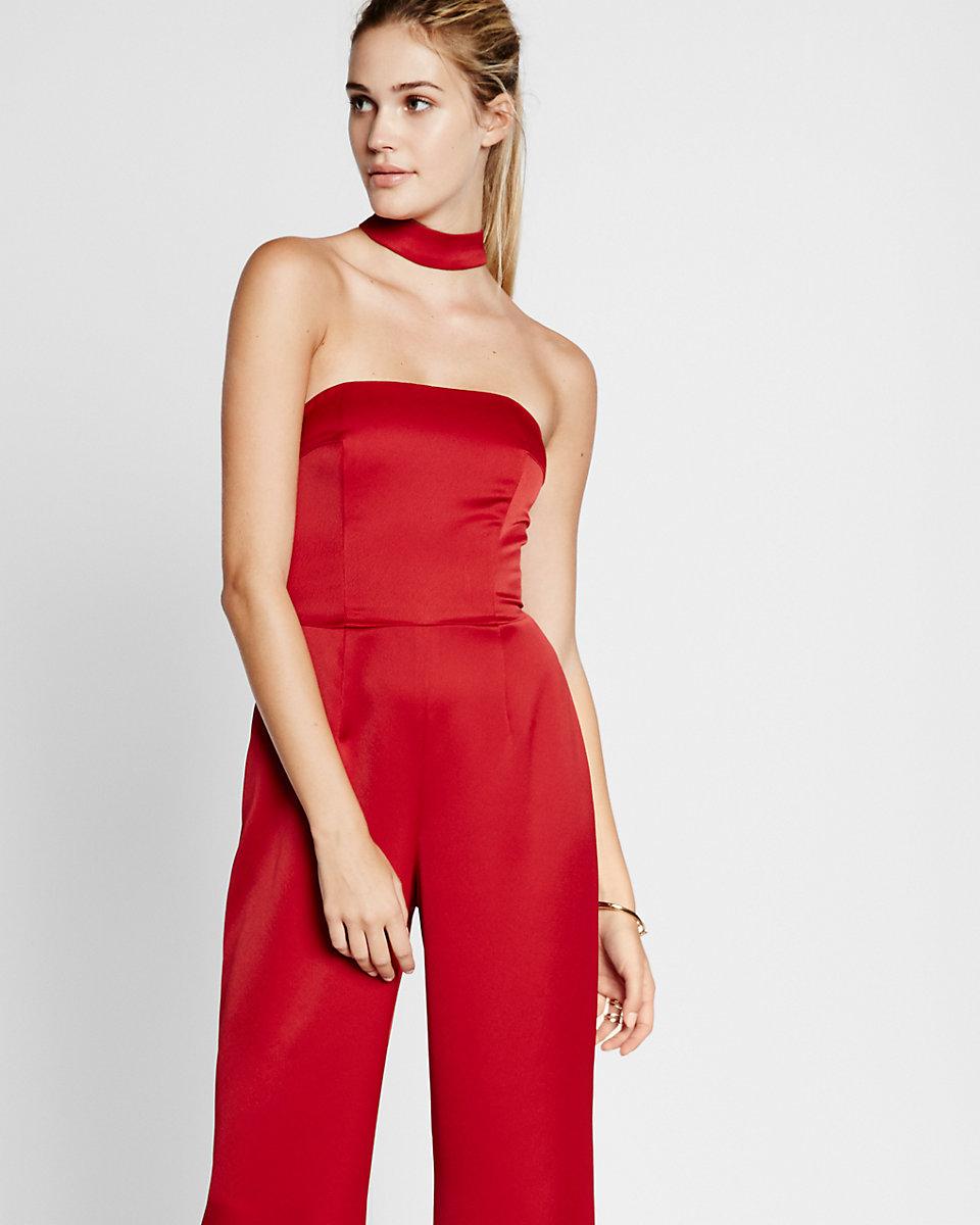 red strapless jumpsuit express