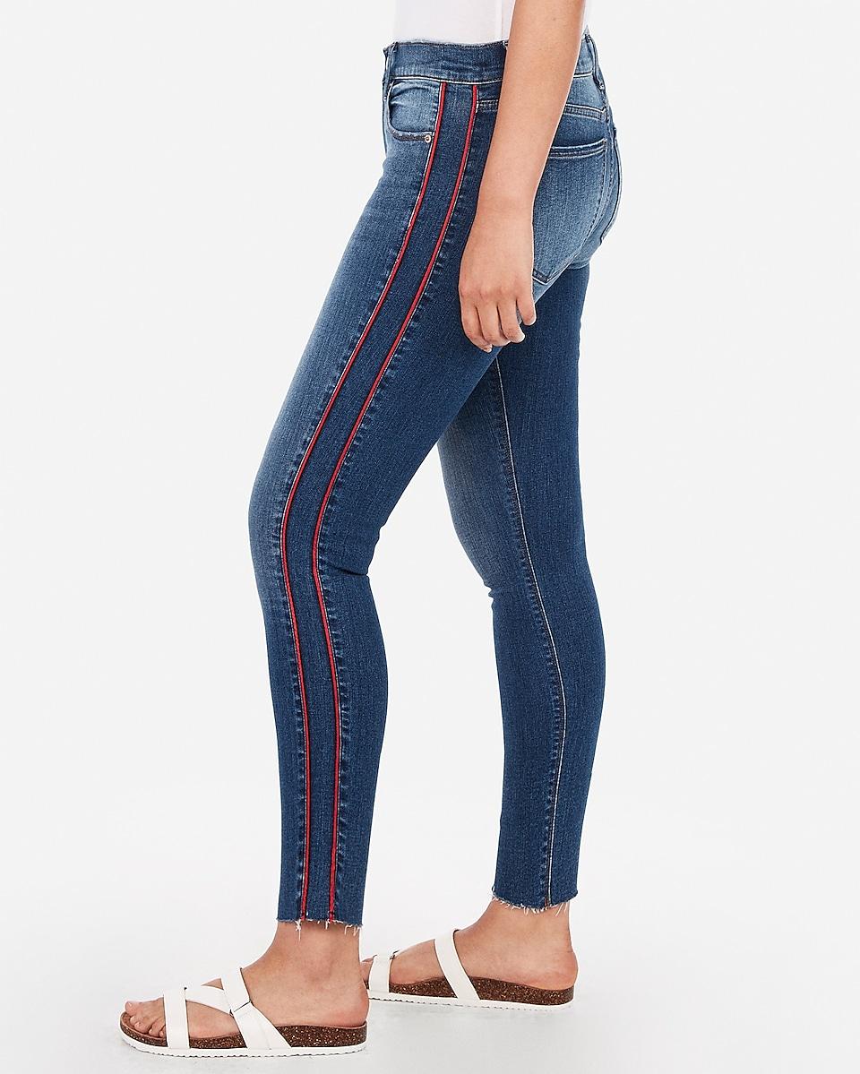 mid rise denim perfect raw hem ankle leggings
