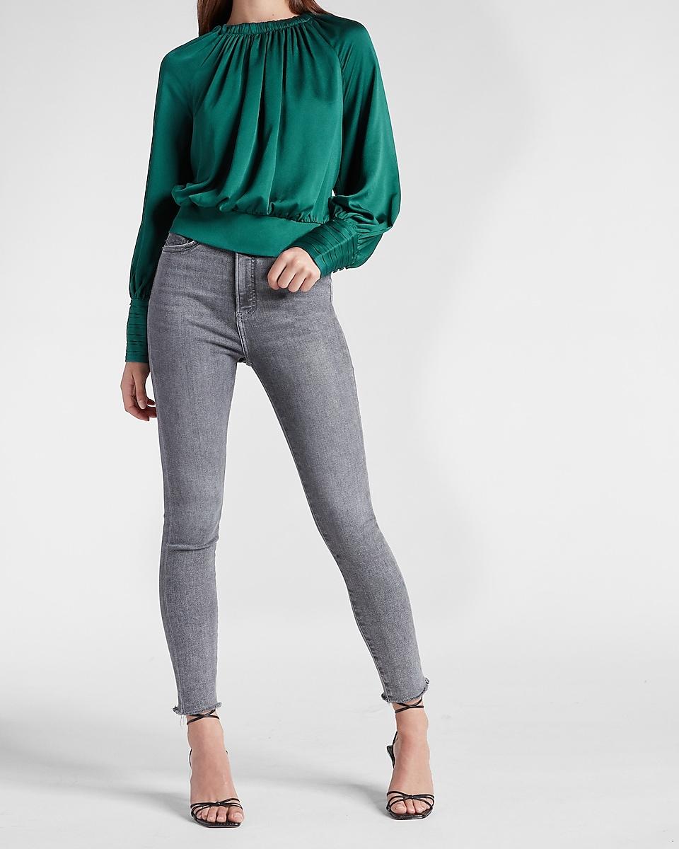 Express Satin Long Sleeve Draped Top 