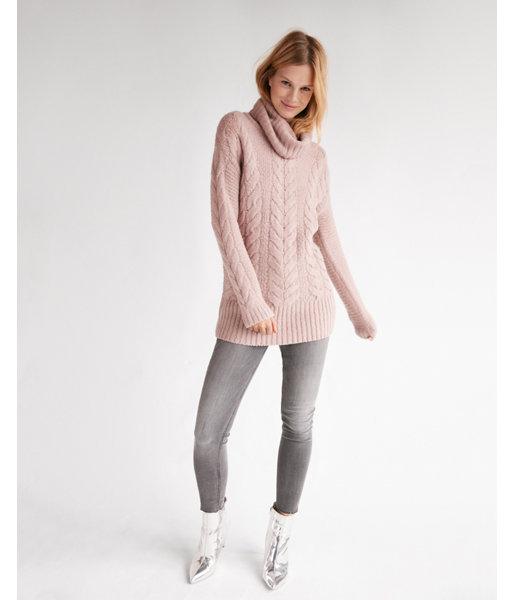 cowl neck mock button cable knit knitwear