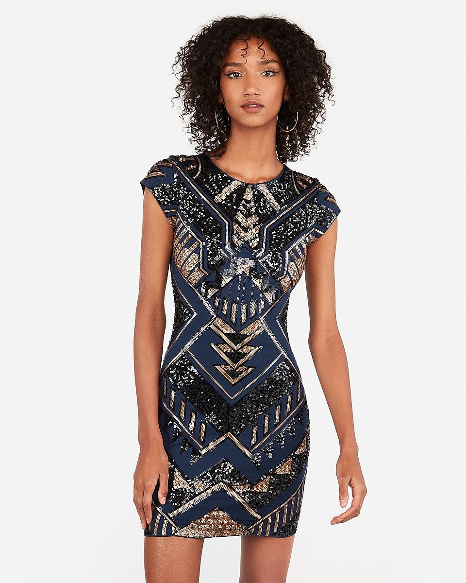 express patterned sequin mini dress