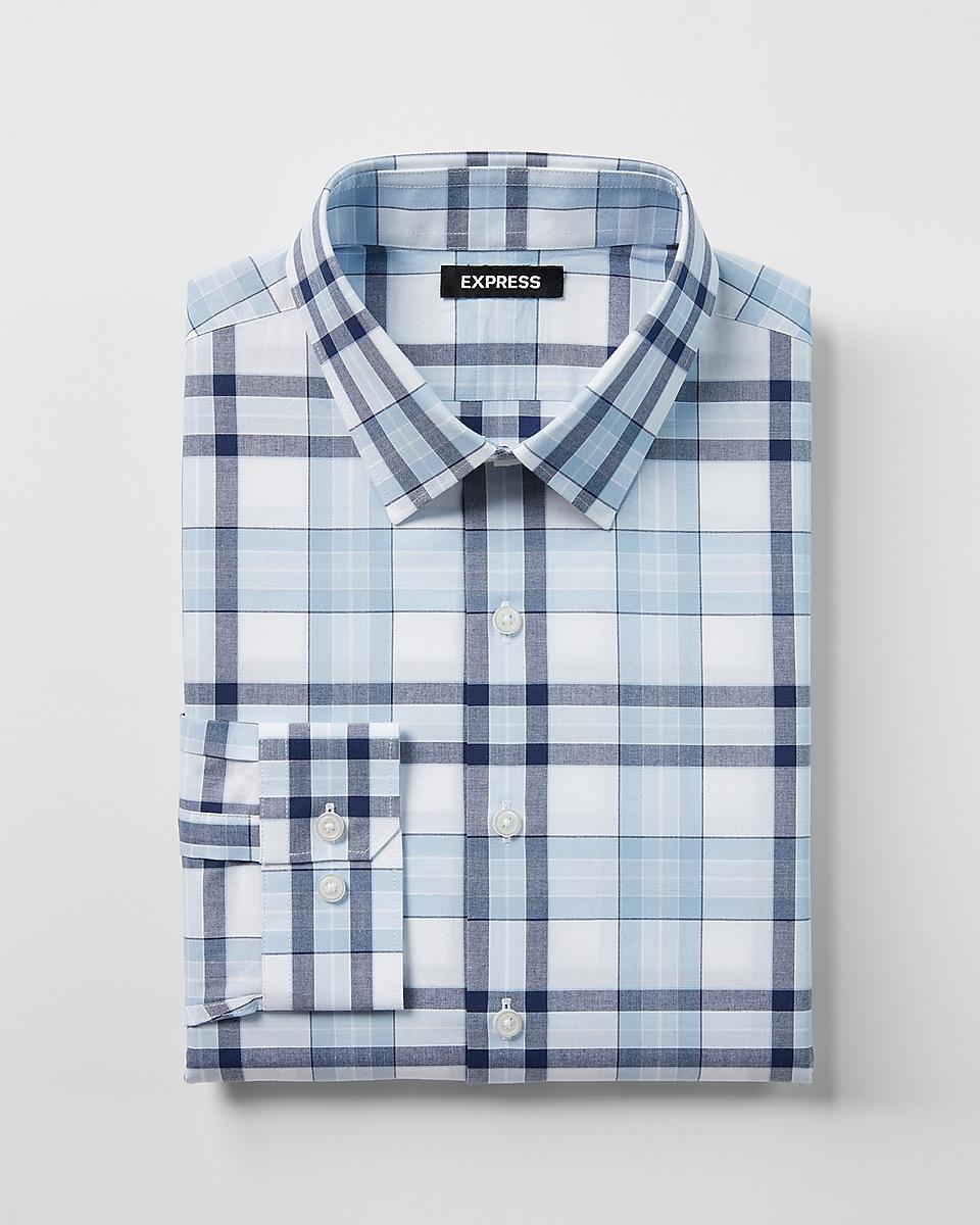 Express Extra Slim Fit Plaid Cotton Dress Shirt Blue for ...