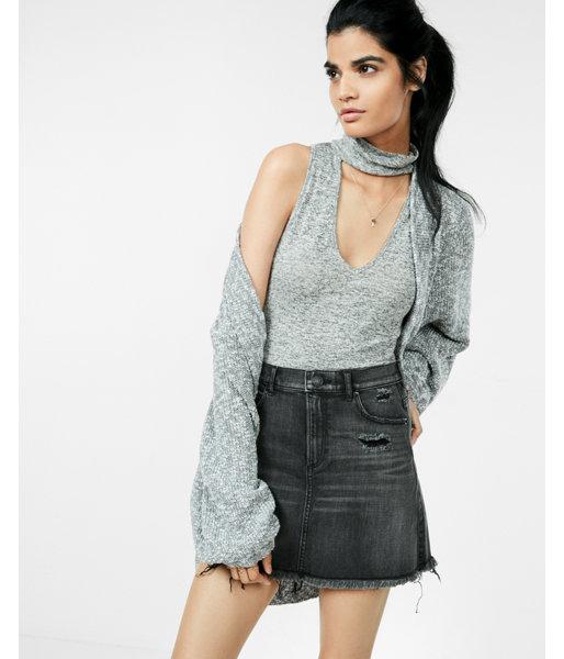 black distressed denim mini skirt