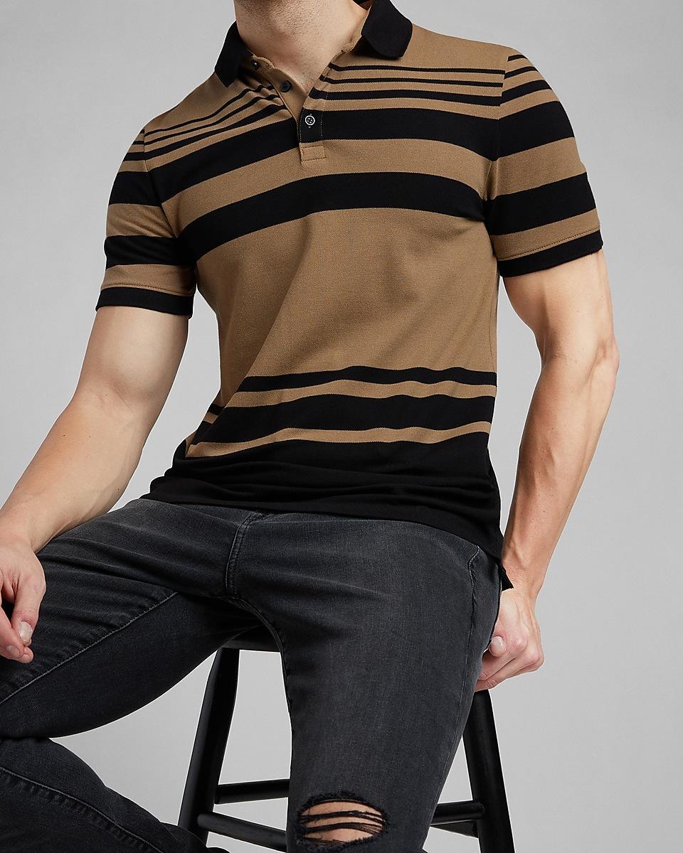 Express Denim Striped Luxe Pique Polo 