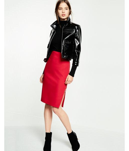 midi pencil skirt in red