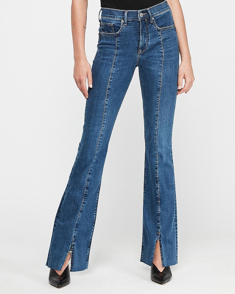 Express High Waisted Denim Perfect Seamed Front Slit Bootcut Jeans, Size:6  Long in Blue - Lyst