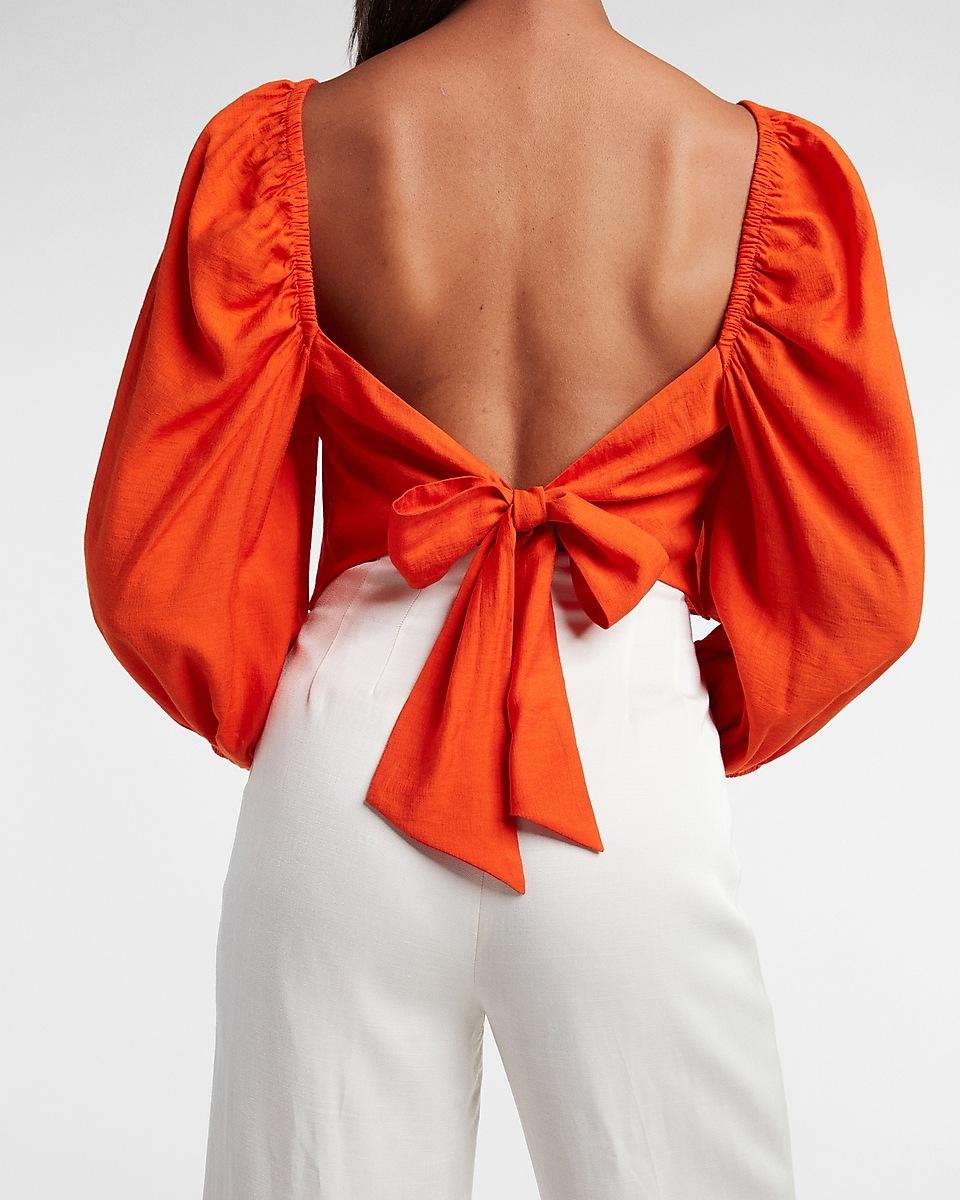 Express Crop Tie Back Puff Sleeve Top 