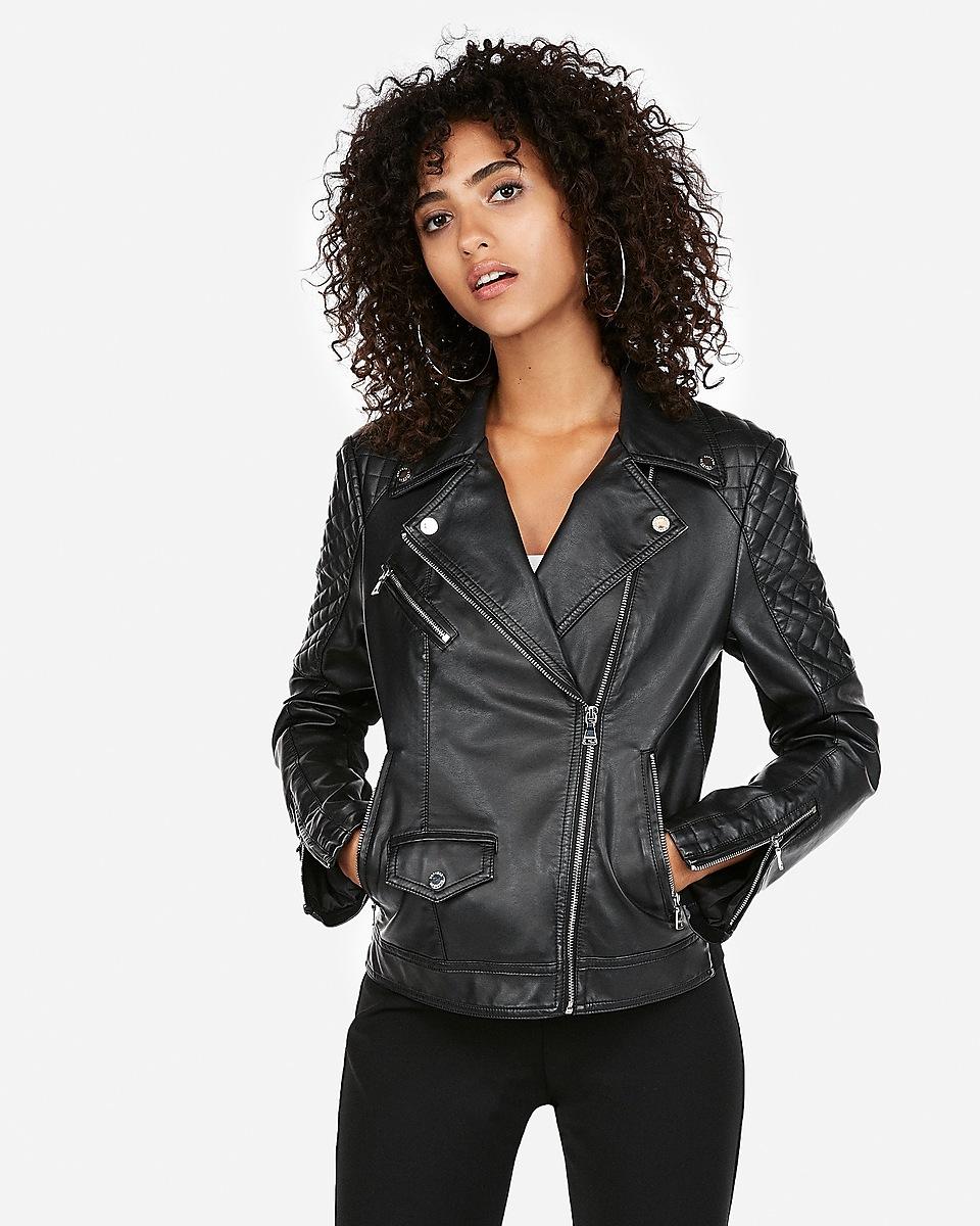 Express Faux Leather Quilted Moto Jacket Black Xs Lyst