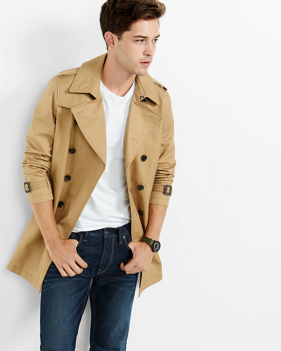 Lyst Express Khaki Belted Trench Coat in Natural for Men