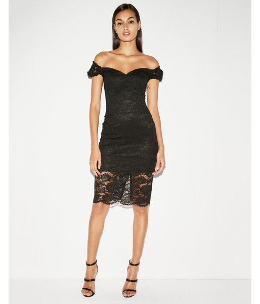 off the shoulder lace sheath dress