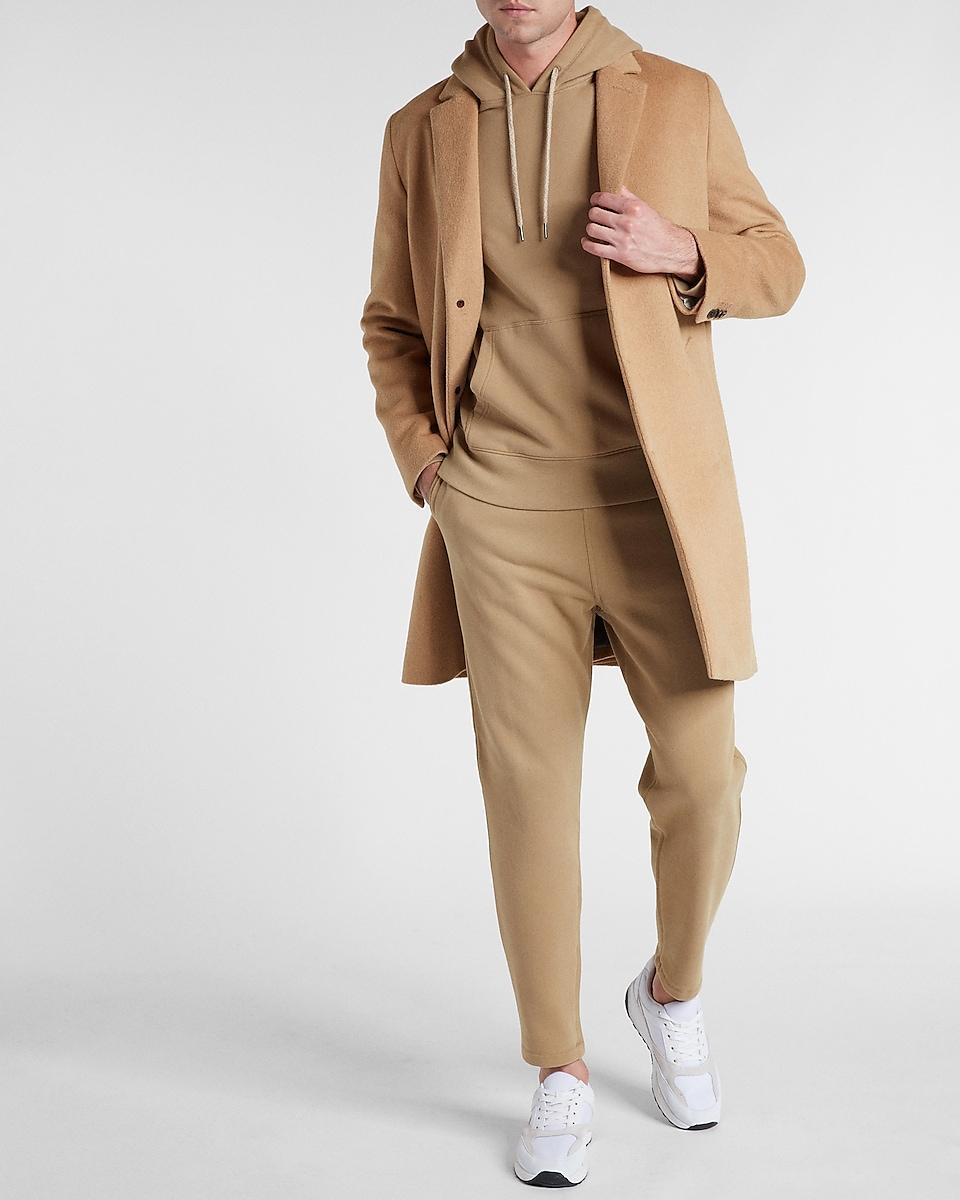Express Solid Camel Wool-blend Topcoat in Natural for Men | Lyst