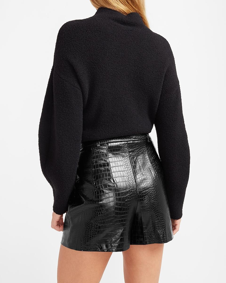 Croc-embossed Faux Leather Shorts Black 