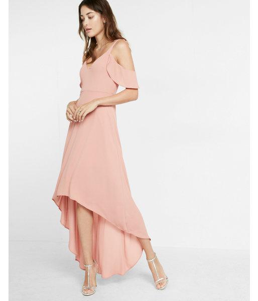 cold shoulder pink maxi dress