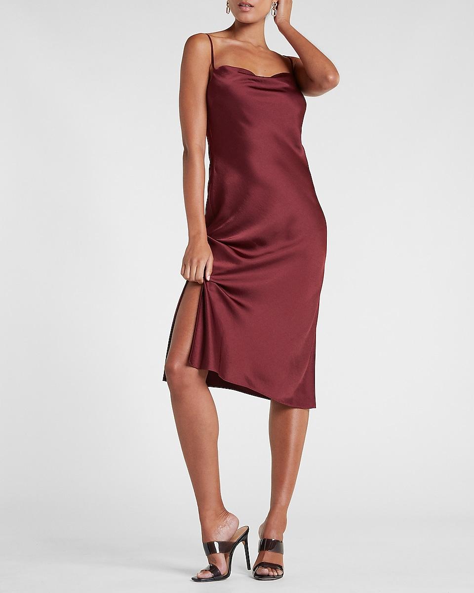 Express Satin Cowl Neck Midi Slip Dress 