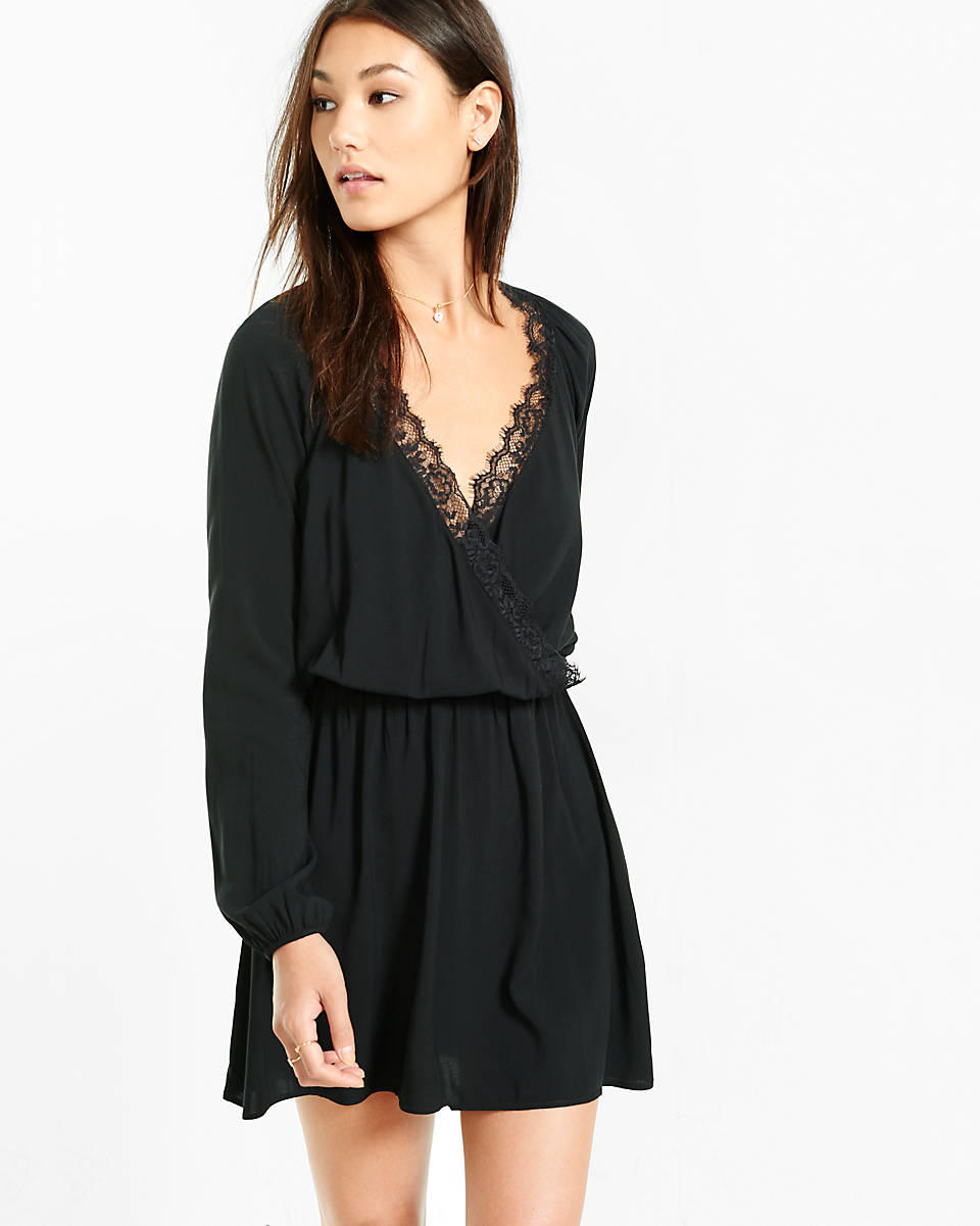 lyst express surplice lace romper in black express lace trim surplice mini dress in black pitch lyst express surplice lace romper in black express lace trim surplice mini dress in black pitch