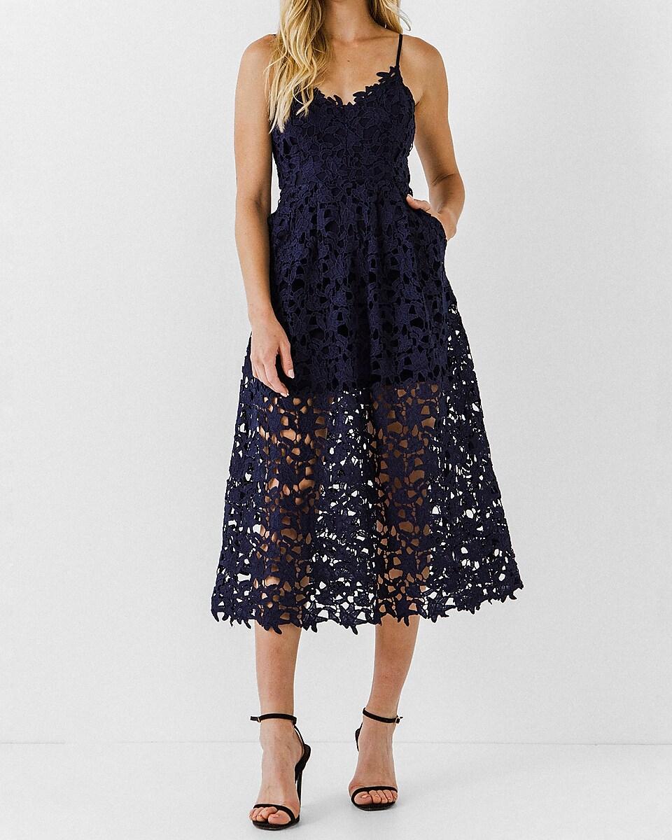Endless Rose Lace Cami Midi Dress Blue 