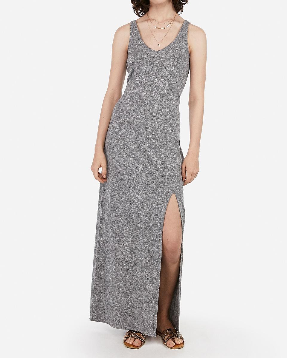 Express Heathered Strappy Back Vneck Maxi Dress Gray Lyst