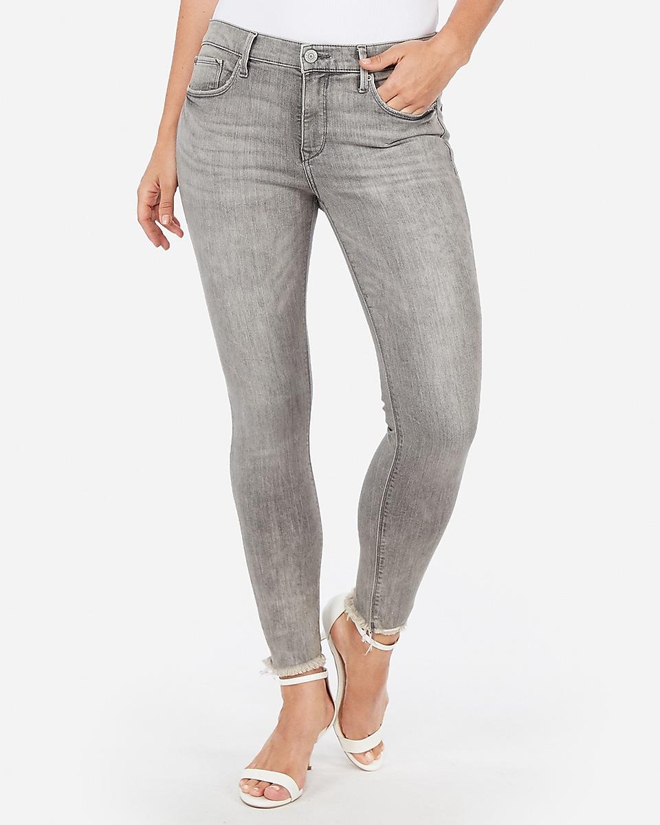 mid rise denim perfect raw hem ankle leggings