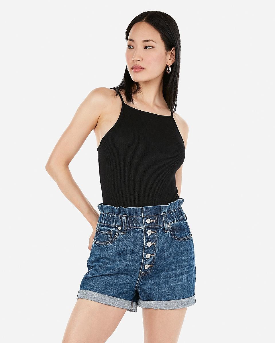 cinched waist denim shorts