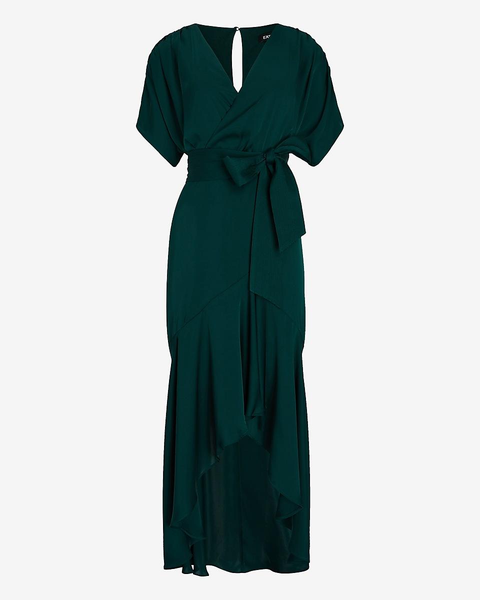 wrap front ruffle dress