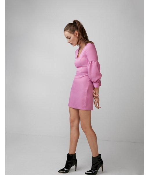 pink balloon sleeve dress
