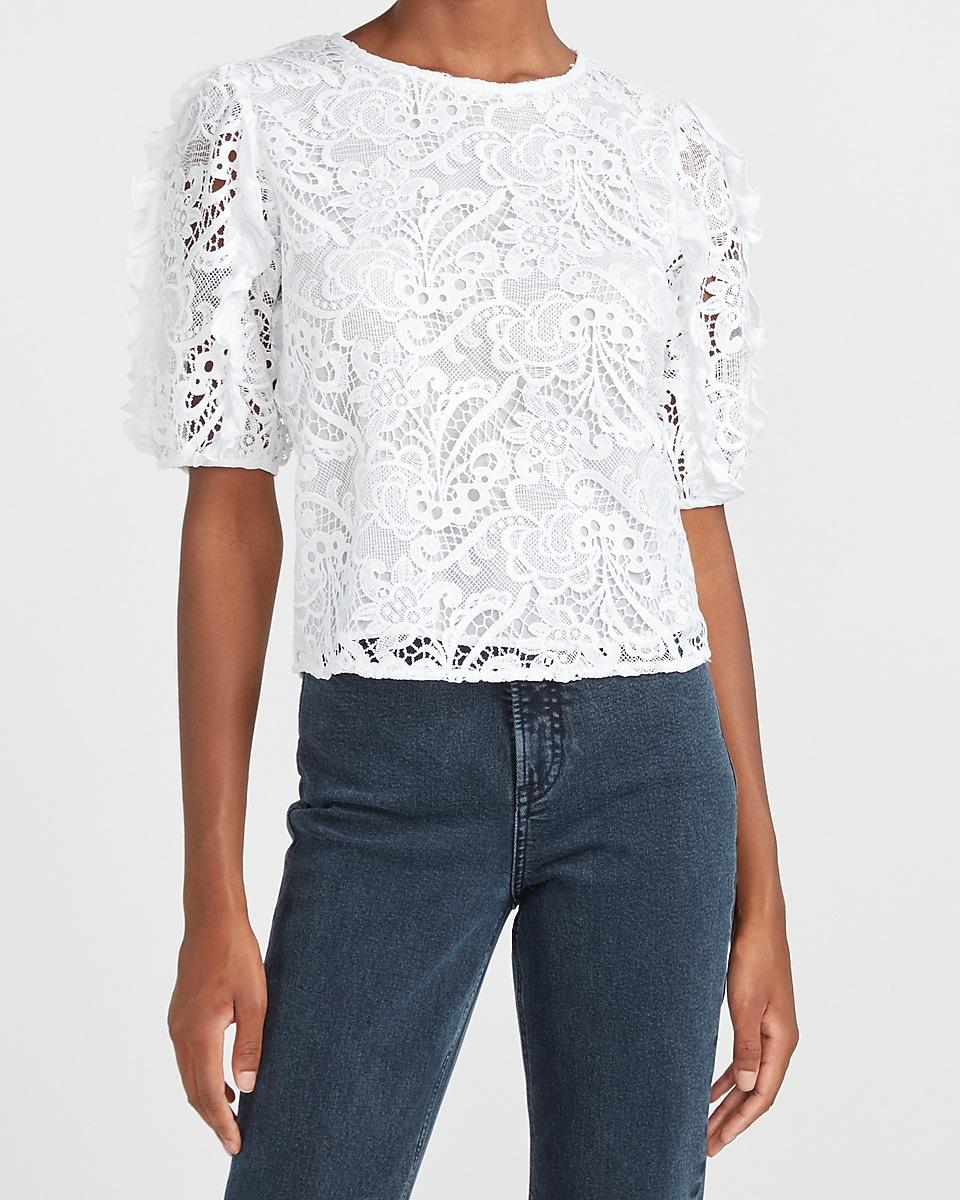 Express Lace Ruffle Puff Sleeve Top 