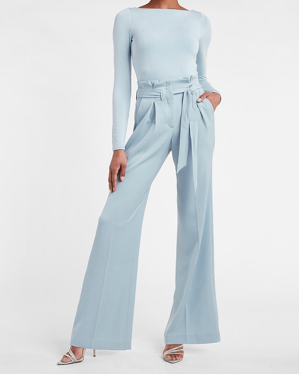 Express High Waisted Belted Twill Wide 