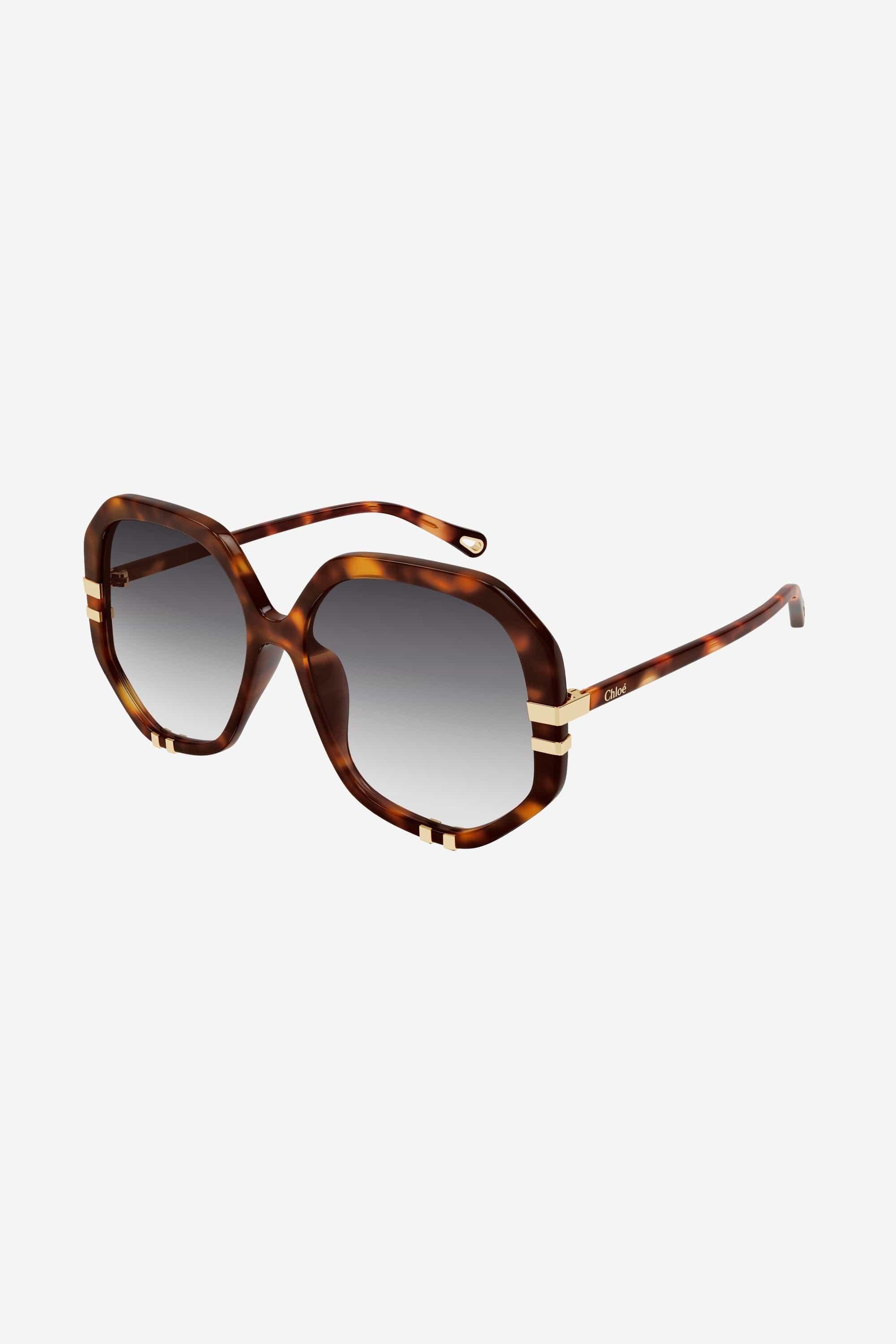Chloé Chloé Havana Geometric Shape Sunglasses in Brown | Lyst