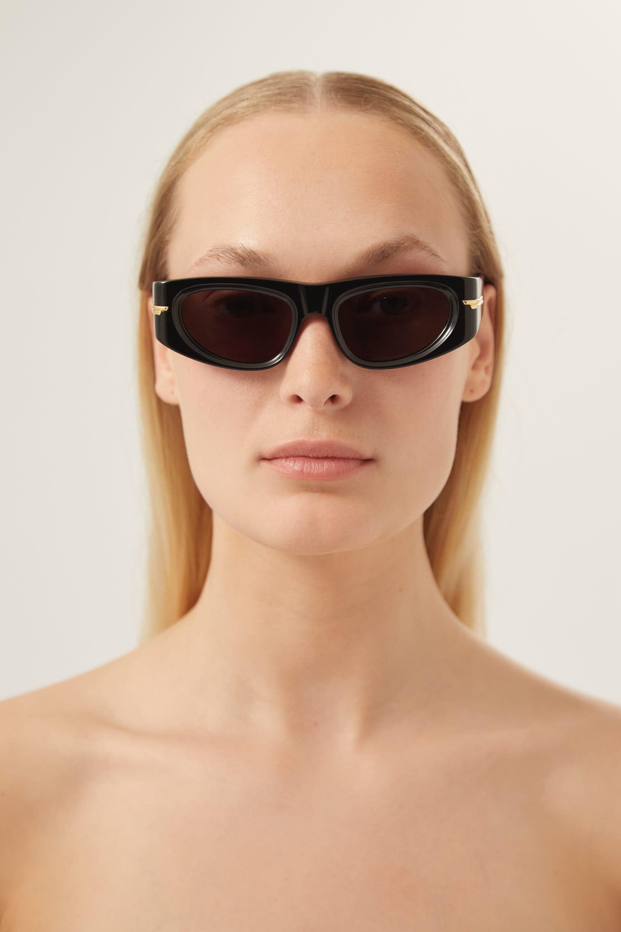 Bottega Veneta Black Rectangular Sunglasses | Lyst