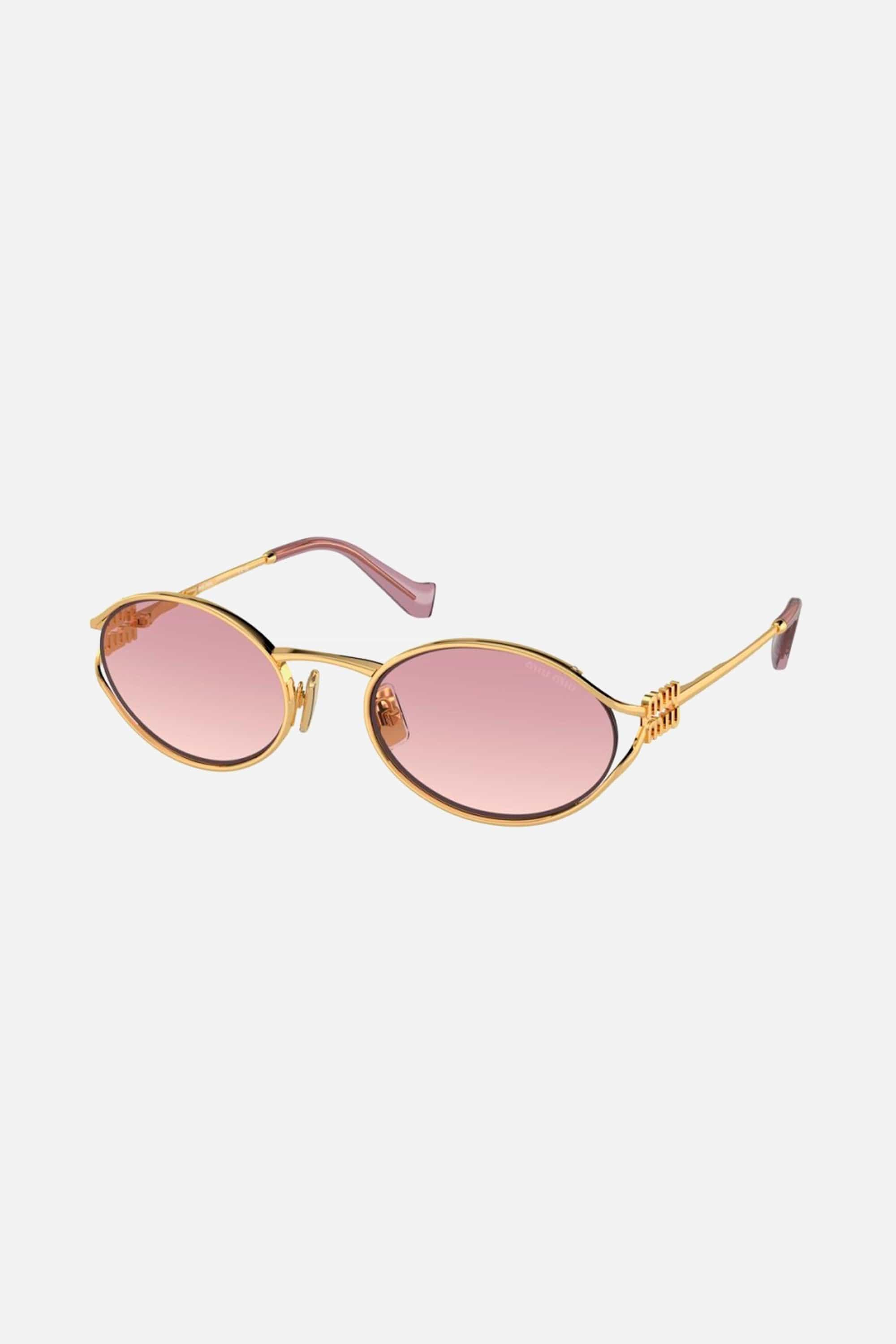 Miu Miu Oval Metal Sunglasses With Pink Mirror Lyst