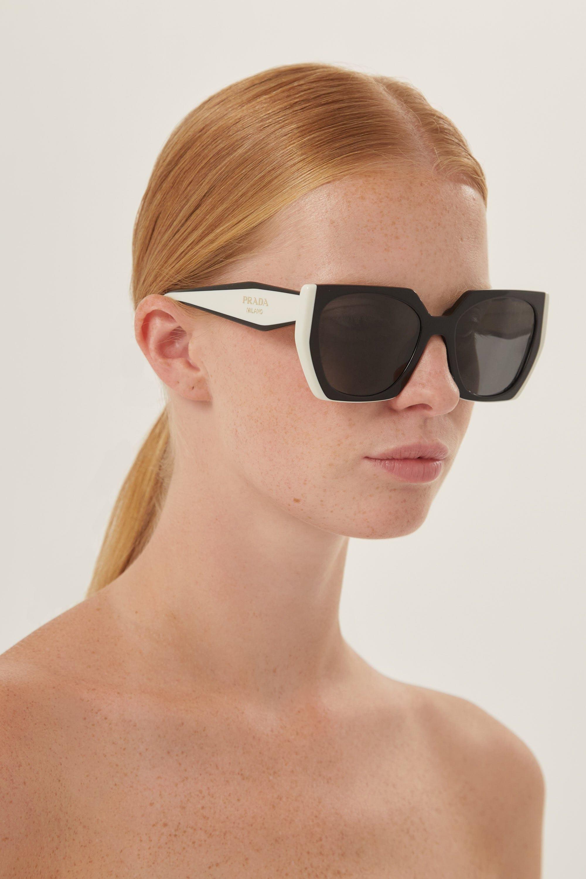 Prada Oversized Cat Eye Black And White Sunglasses in Brown | Lyst UK