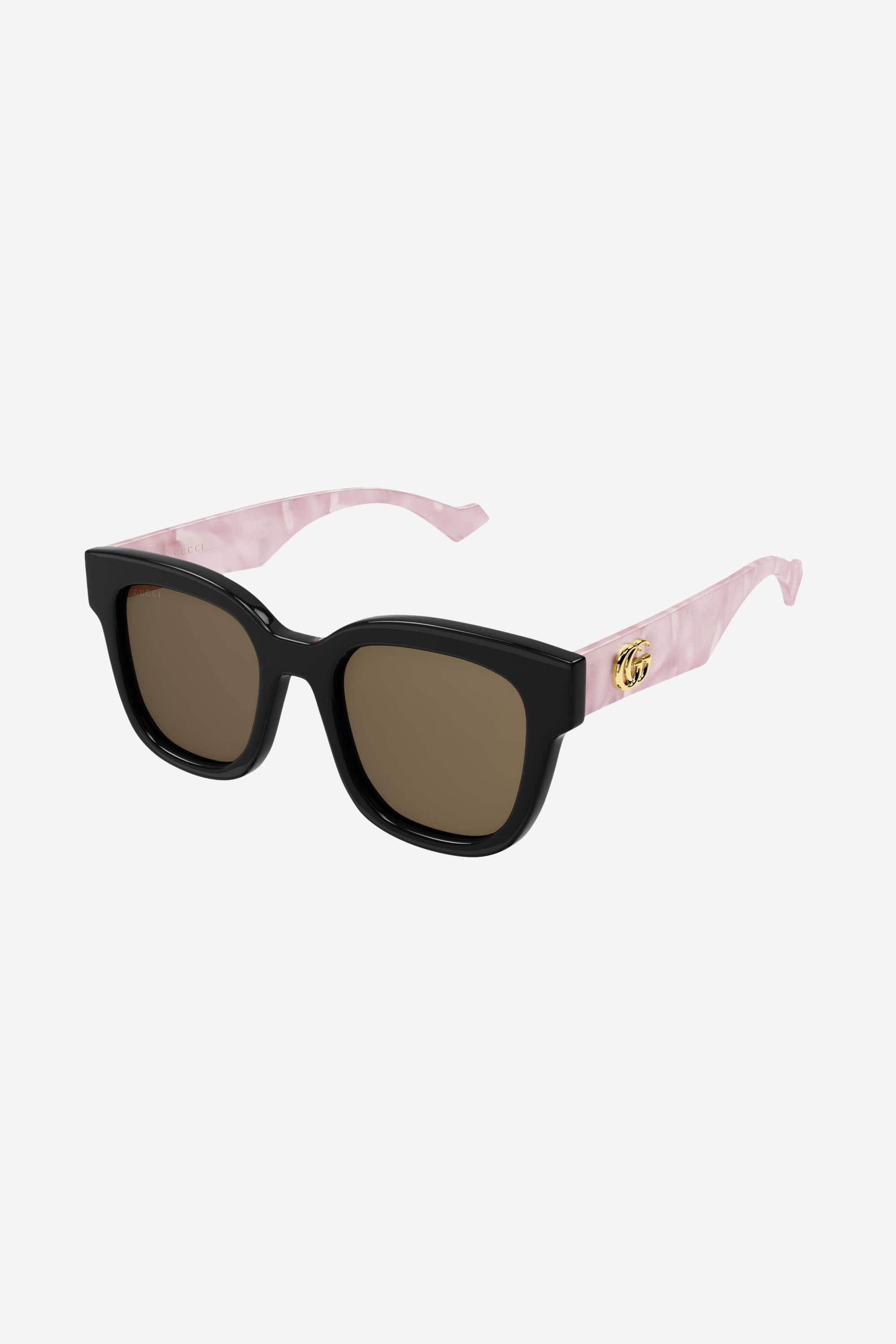 Gucci Squared Femenine Black And Marble Pink Sunglasses in Brown | Lyst