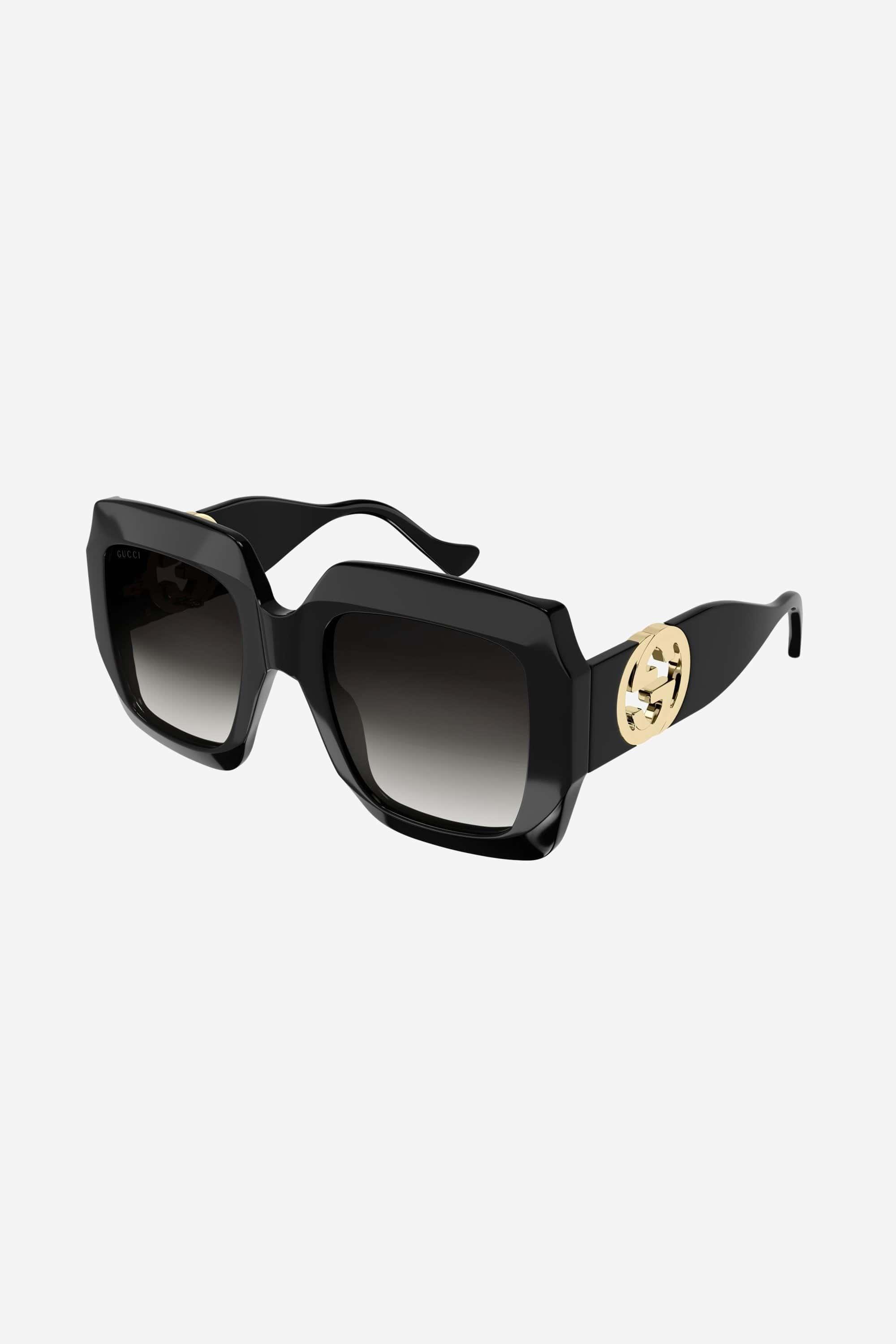 Gucci Femenine Black Sunglasses With Integrated GG Logo in Brown | Lyst