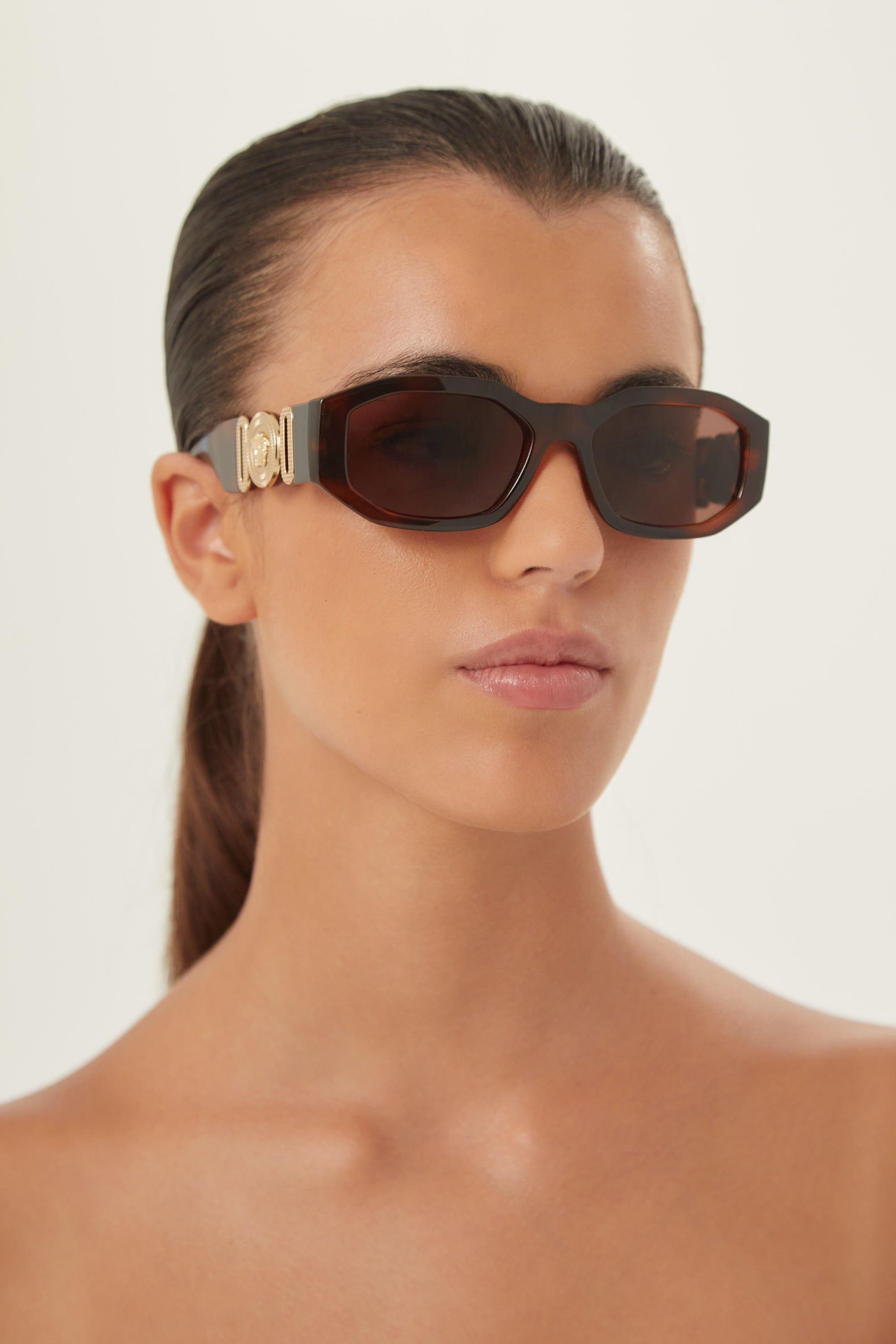 Versace biggie Sunglasses In Havana With Iconic Jellyfish in Brown | Lyst