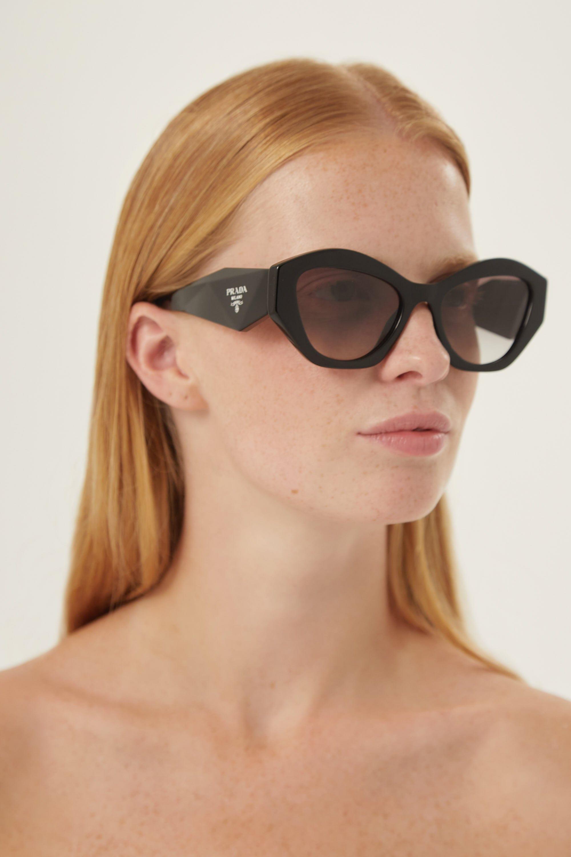Prada Oval Black Sunglasses Featuring Iconic Logo in Brown Lyst