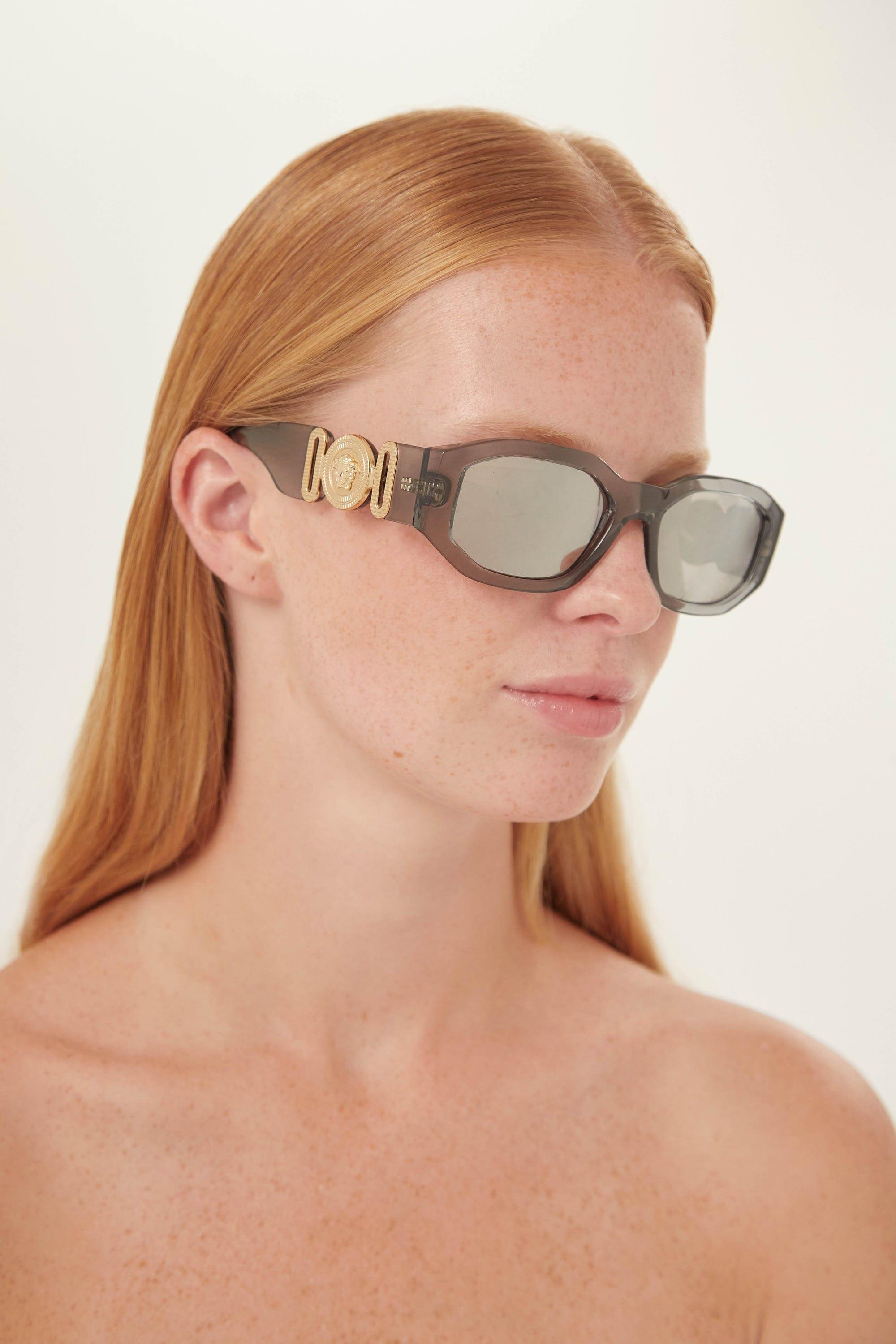 Versace biggie Sunglasses In Grey With Iconic Jellyfish in Brown Lyst