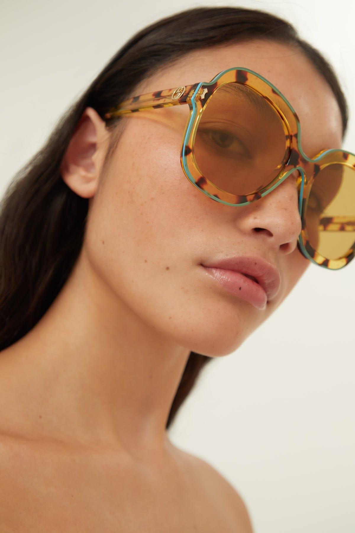 Gucci Round Oversize Havana Sunglasses in Brown | Lyst